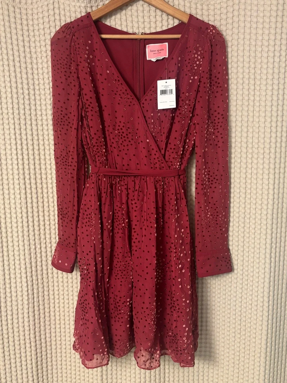 Kate Spade Maroon Festive Confetti Devore Long-Sleeve Mini Dress Size 6